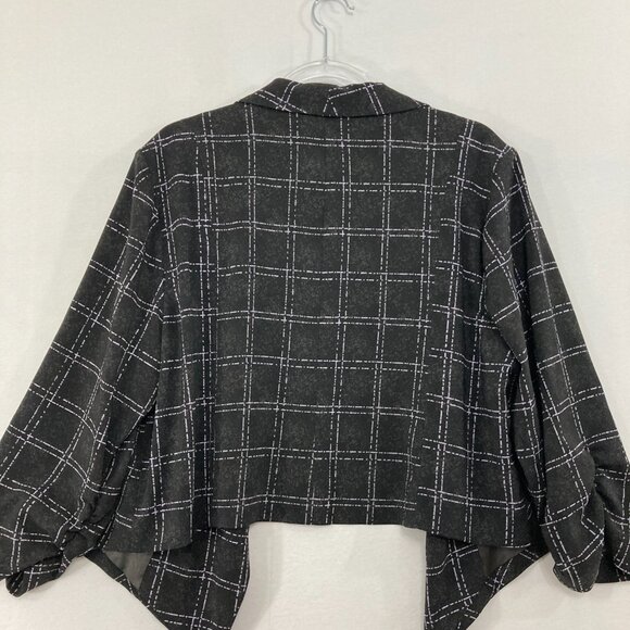 TORRID Blazer sz 2X Black White Plaid Print Blazer Open Front 3/4 Ruched Sleeve - Picture 11 of 12